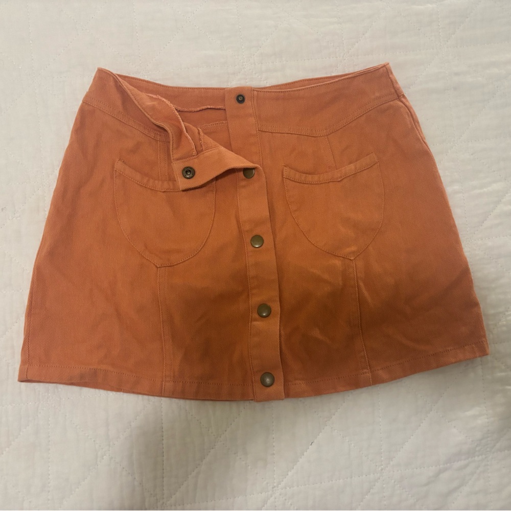Rust Orange Button-Front Mini Skirt - Picture 2 of 3